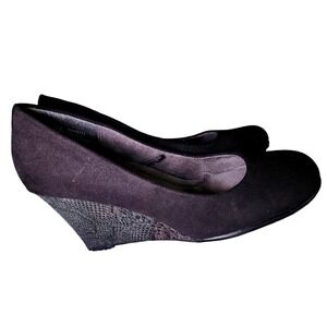 Black Wedge Heel Pumps Faux‎ Suede Snake Print Heel Classic Dress Shoes